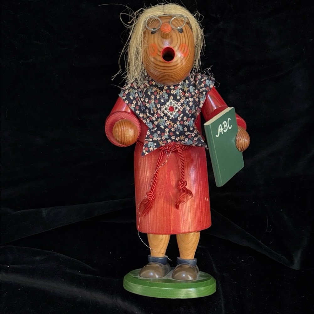 Rare Vtg Christian Ulbricht School Teacher Wooden German Figurine with Red Dress